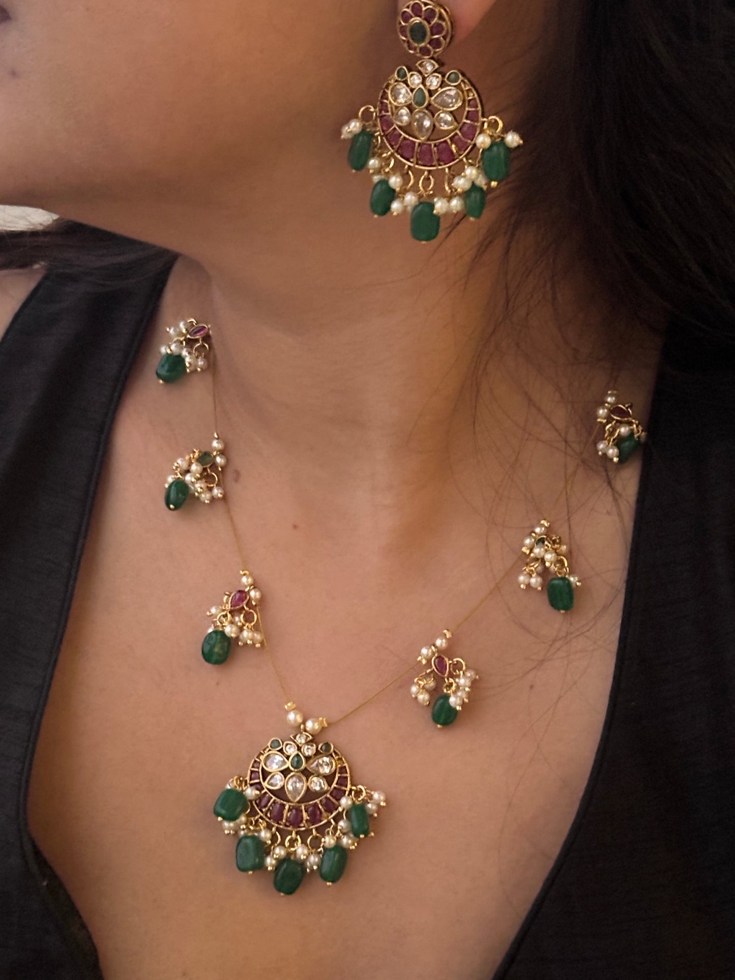 Invisible Chain Necklace Set-Chaandbaali style