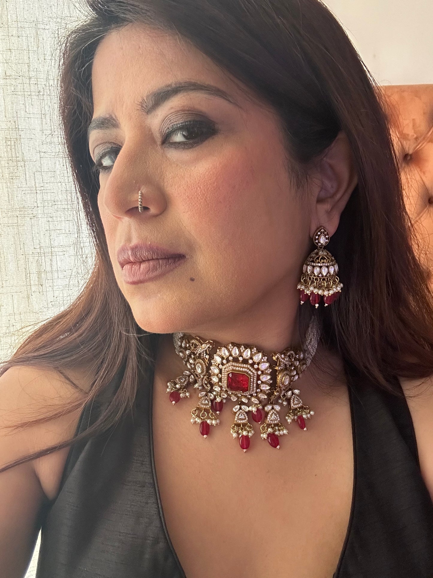 Nirvika Ruby Polki Moissanite Choker Set