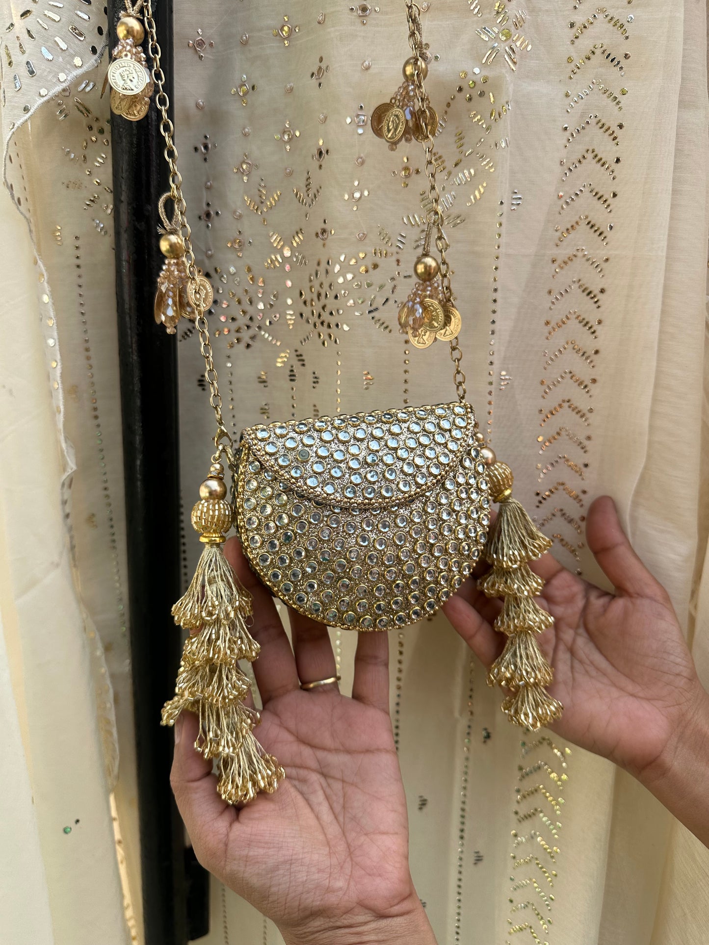 Noor-e-Zari Mini Clutch Bag with Tassles and Charms