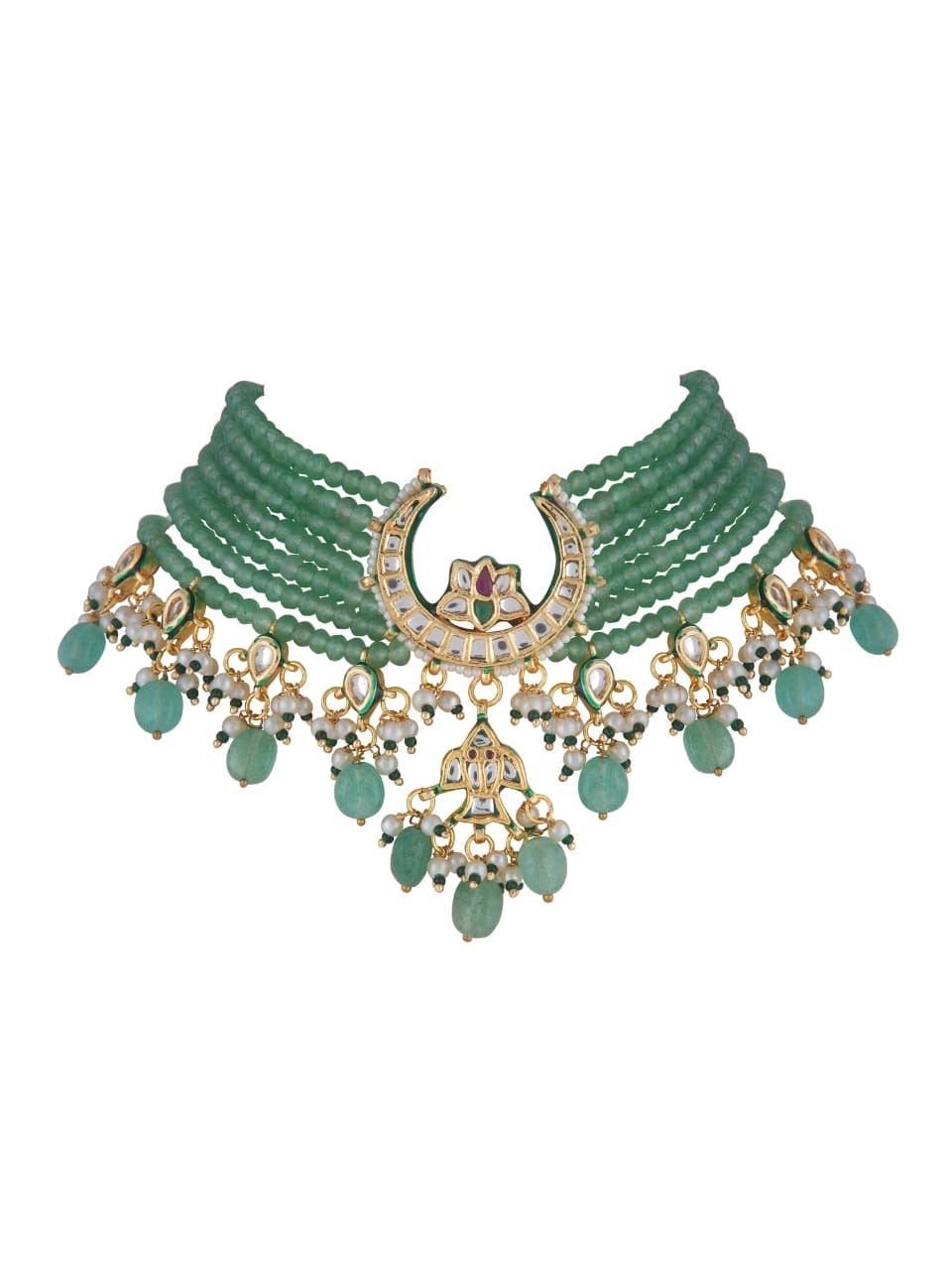 Bikaneri Mint Green Kundan Chaand Choker Necklace set