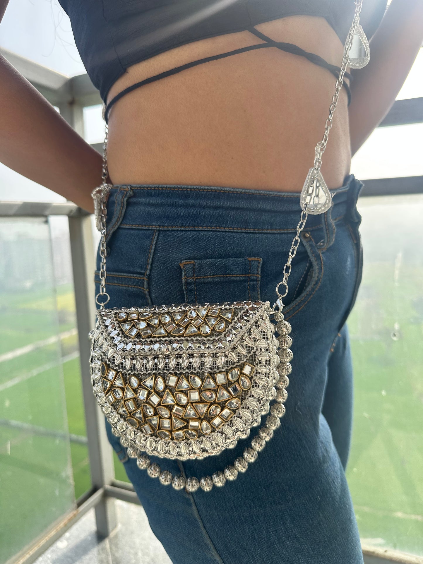 Riwaz Kundan Mini Clutch Bag