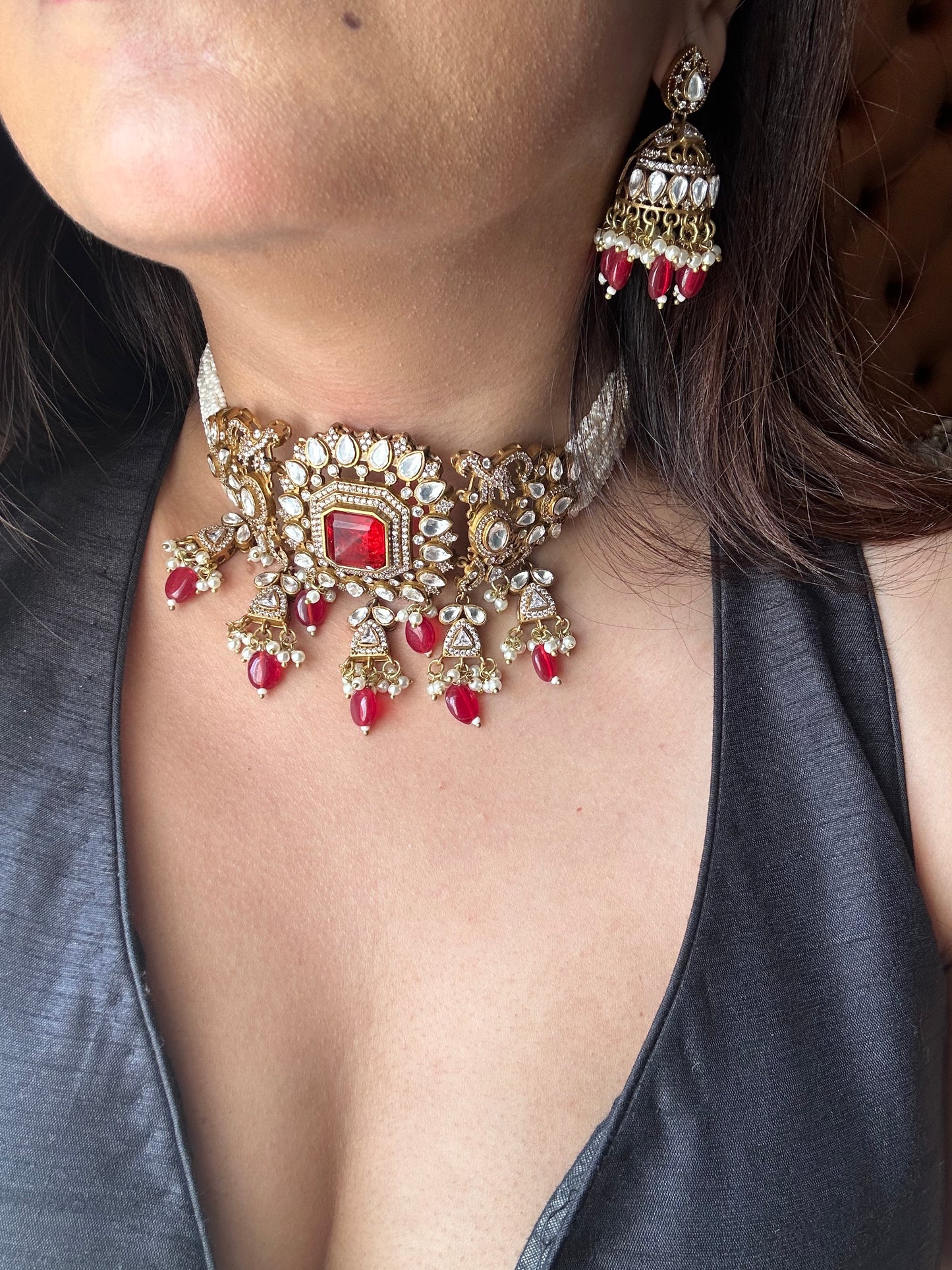 Nirvika Ruby Polki Moissanite Choker Set