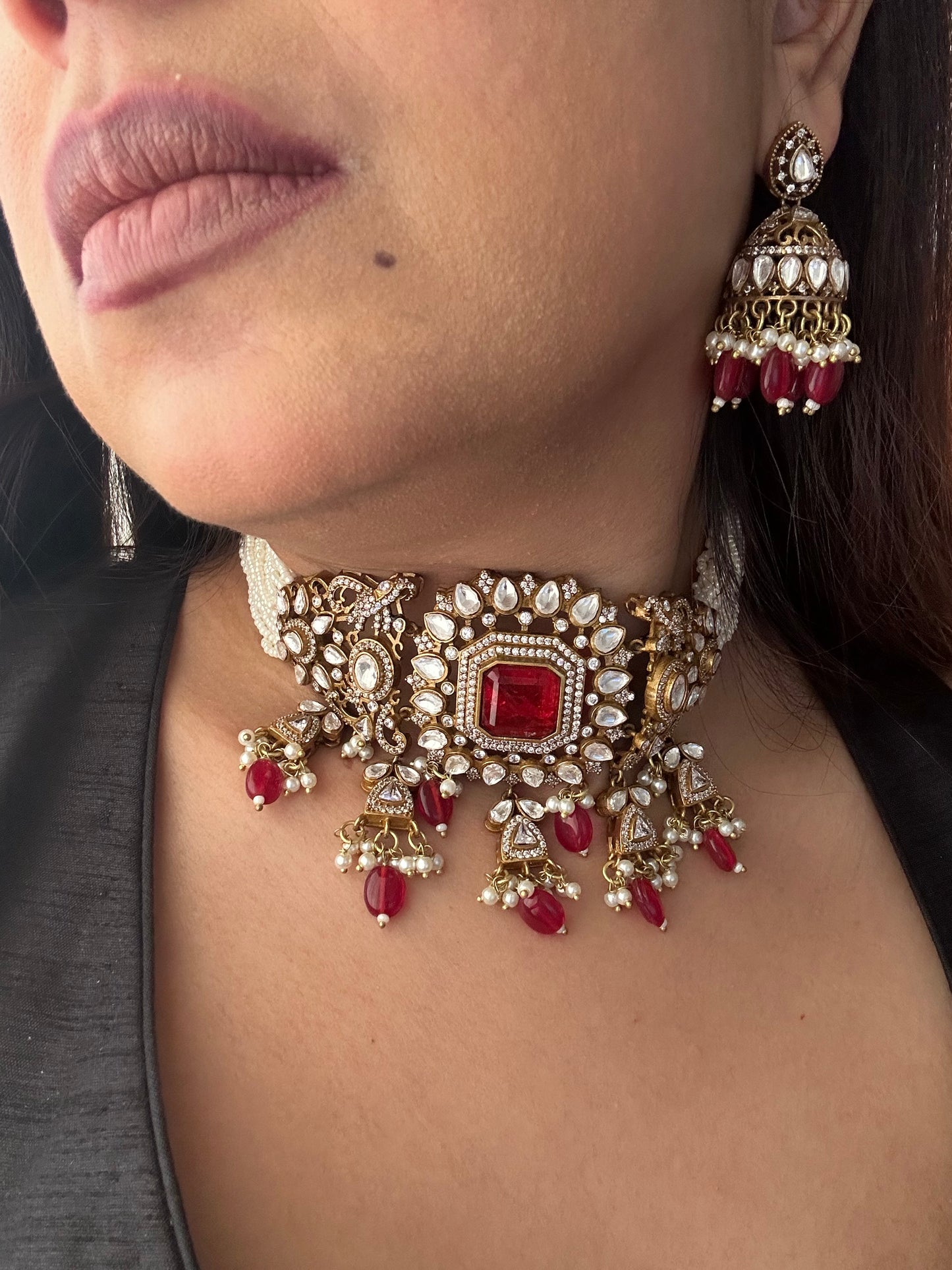Nirvika Ruby Polki Moissanite Choker Set