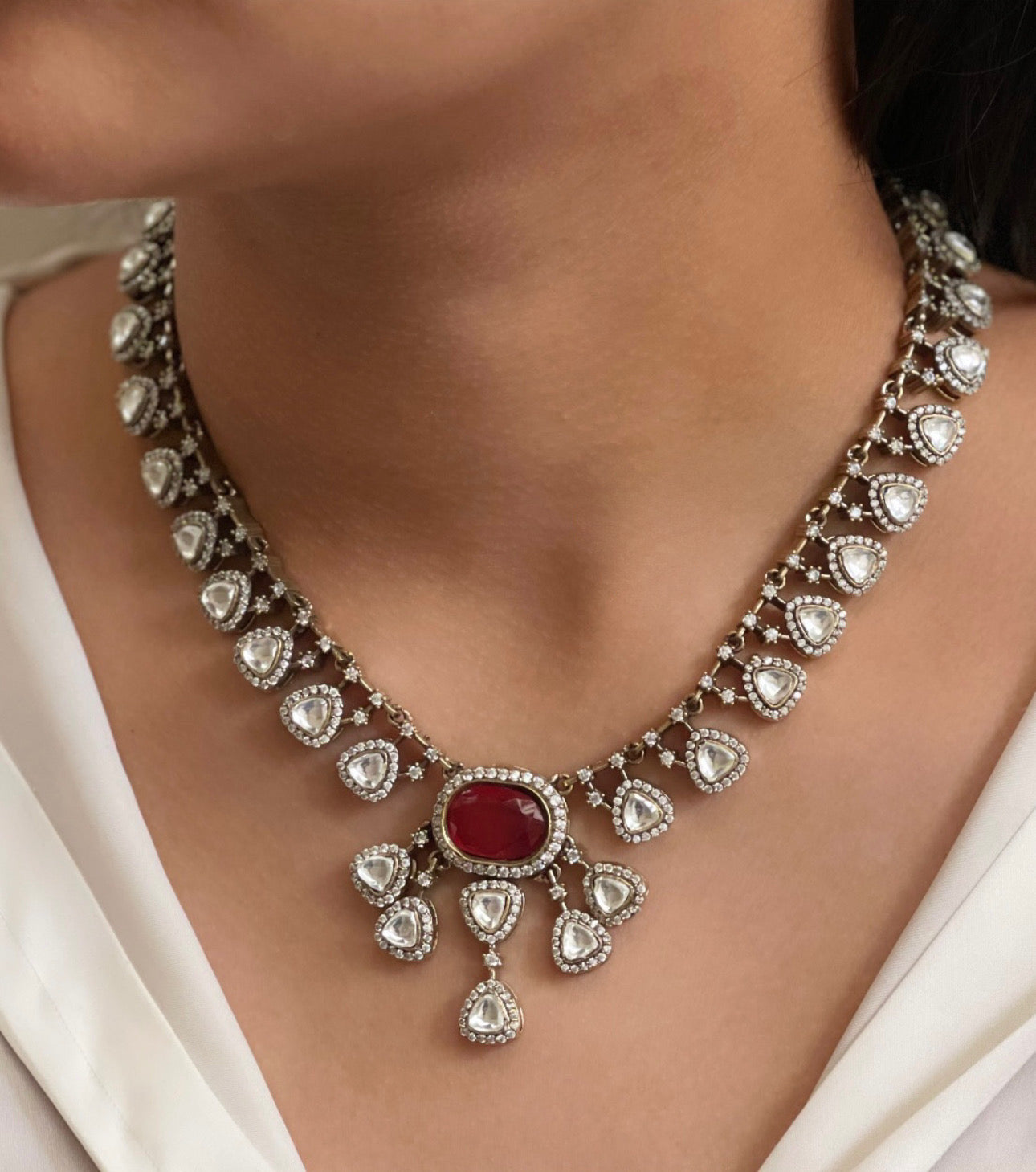 Ruby Kundan Polki Necklace Set