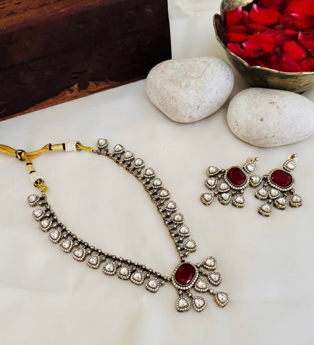 Ruby Kundan Polki Necklace Set