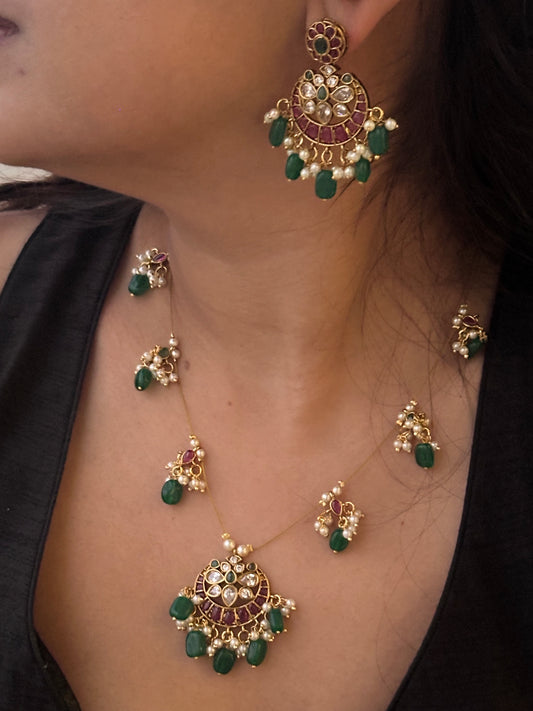 Invisible Chain Necklace Set-Chaandbaali style