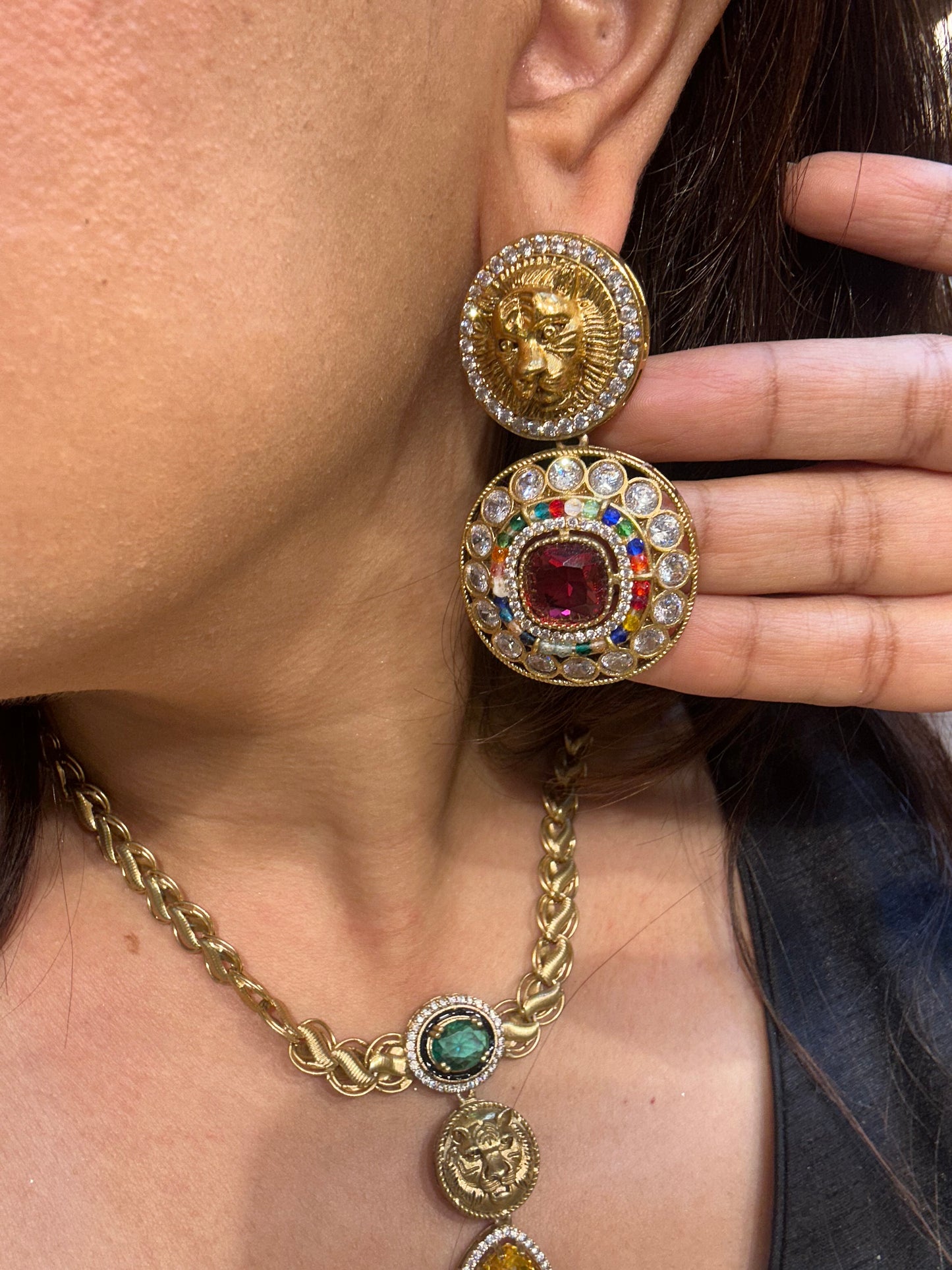 Sabyasachi inspired-Ruby Royal Bengal Tiger necklace set