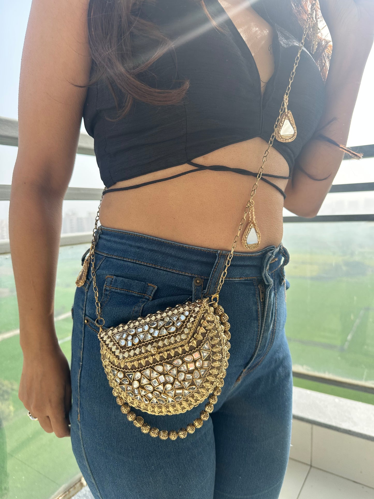 Riwaz Kundan Mini Clutch Bag