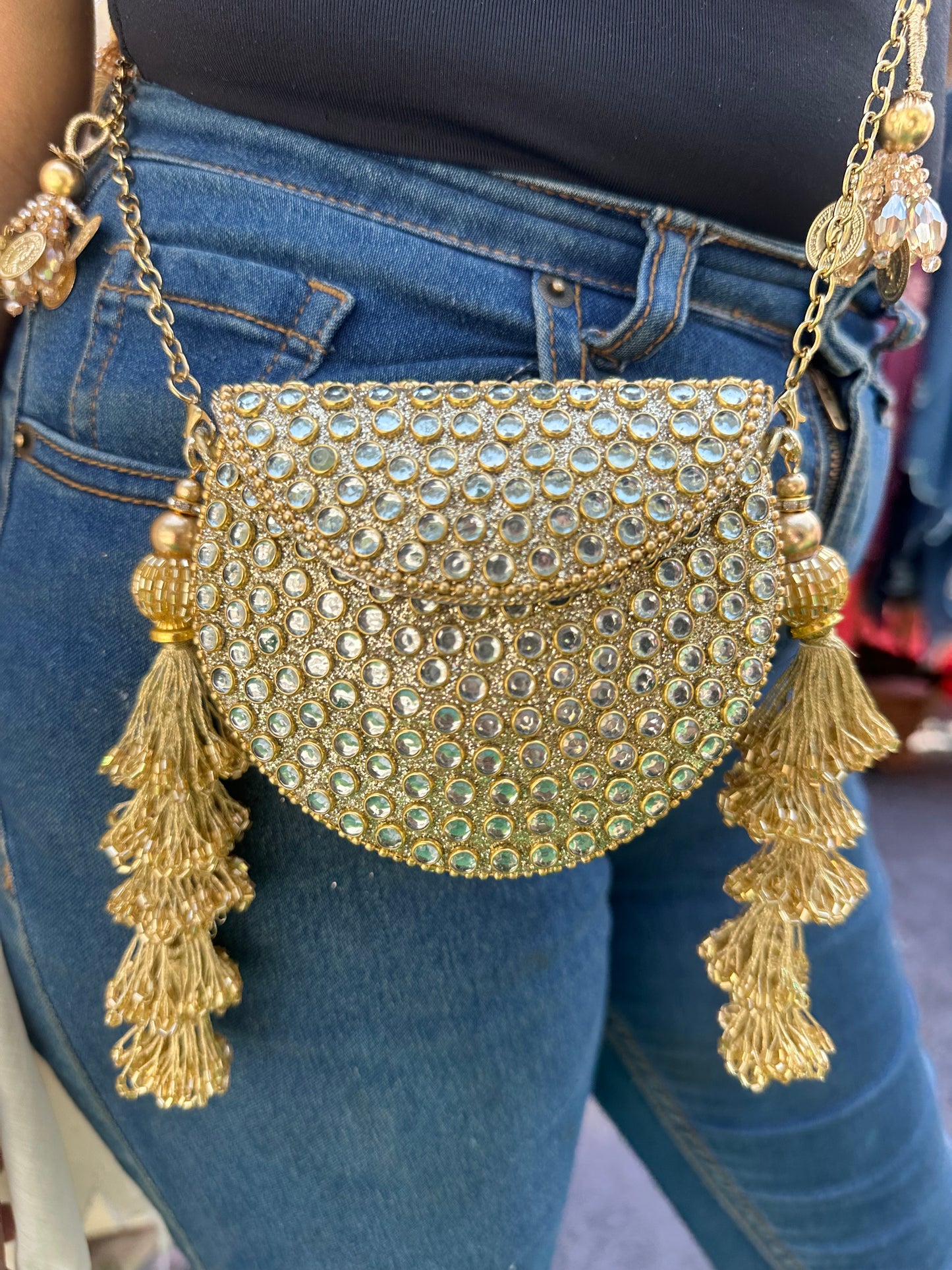 Noor-e-Zari Mini Clutch Bag with Tassles and Charms