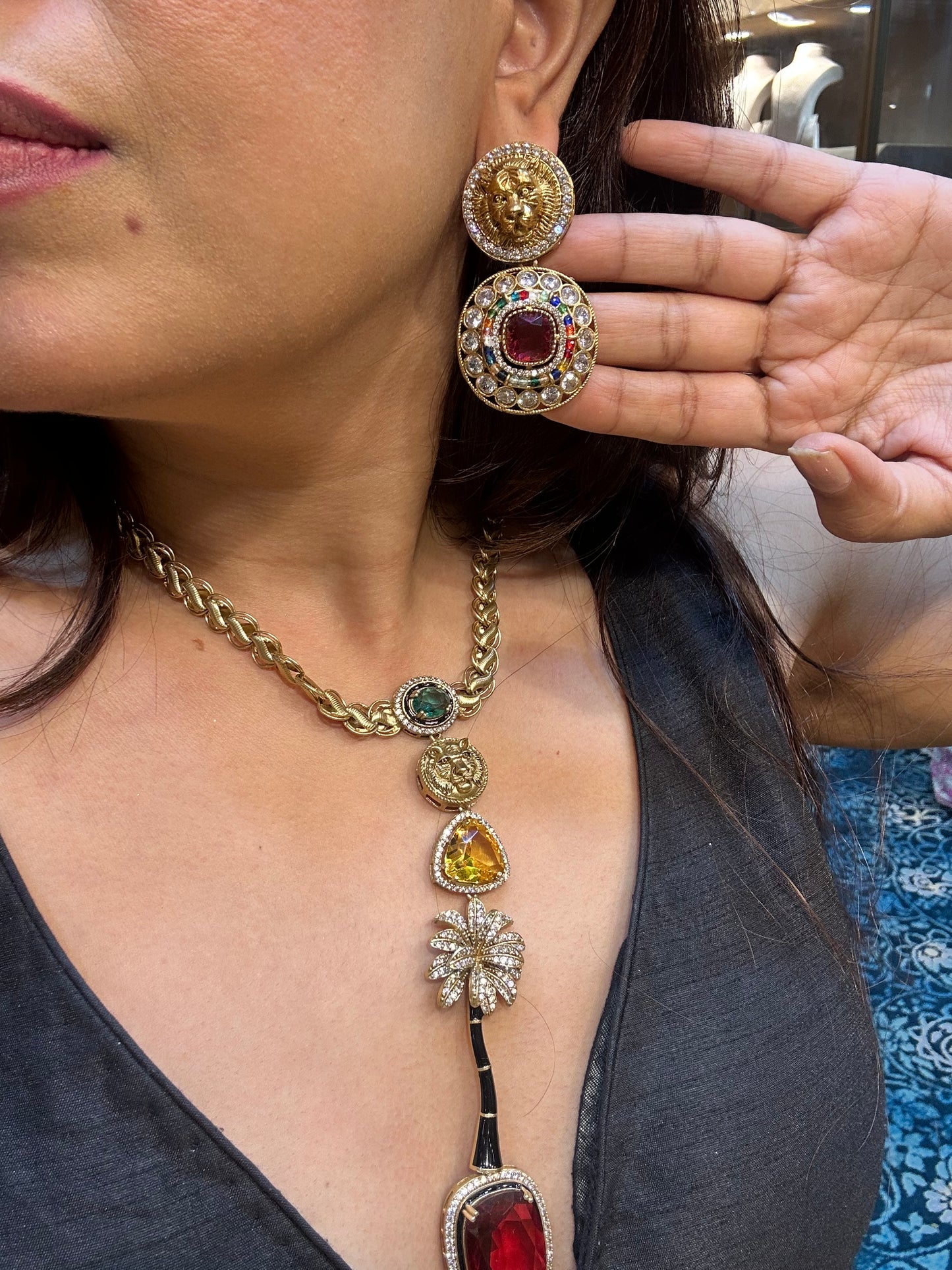 Sabyasachi inspired-Ruby Royal Bengal Tiger necklace set