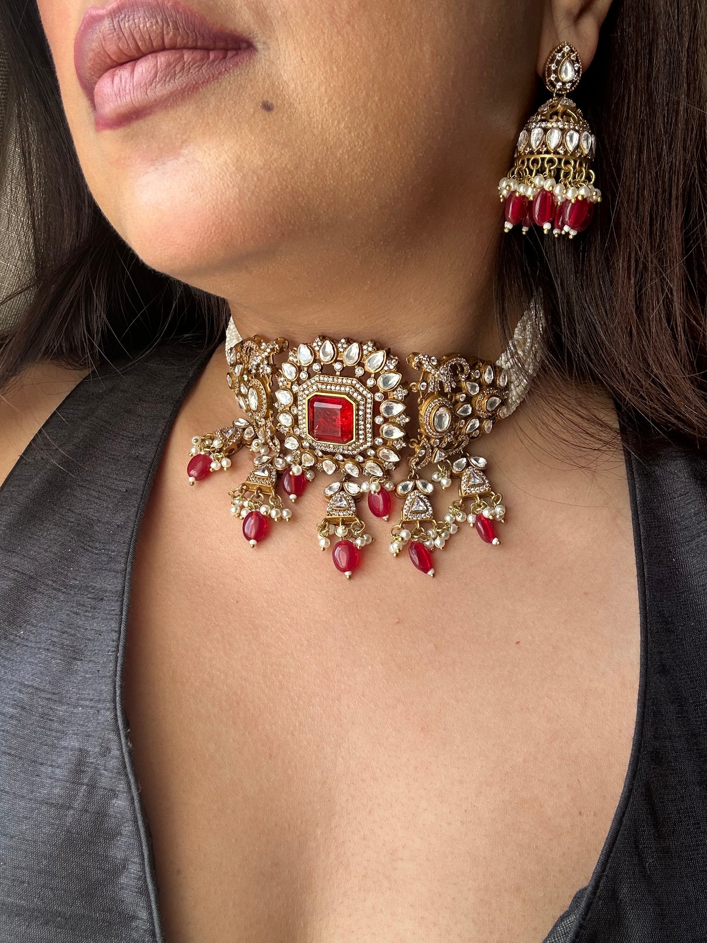 Nirvika Ruby Polki Moissanite Choker Set