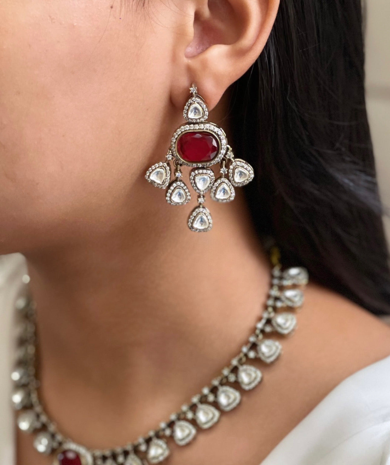 Ruby Kundan Polki Necklace Set