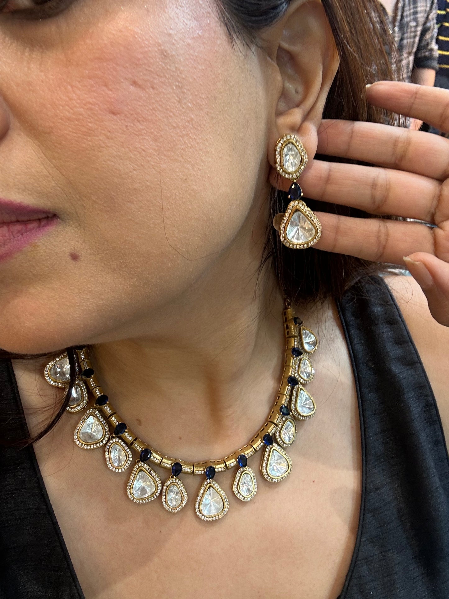 Polki Hasli Choker Set - Teardrop Earrings, Indian Jewelry