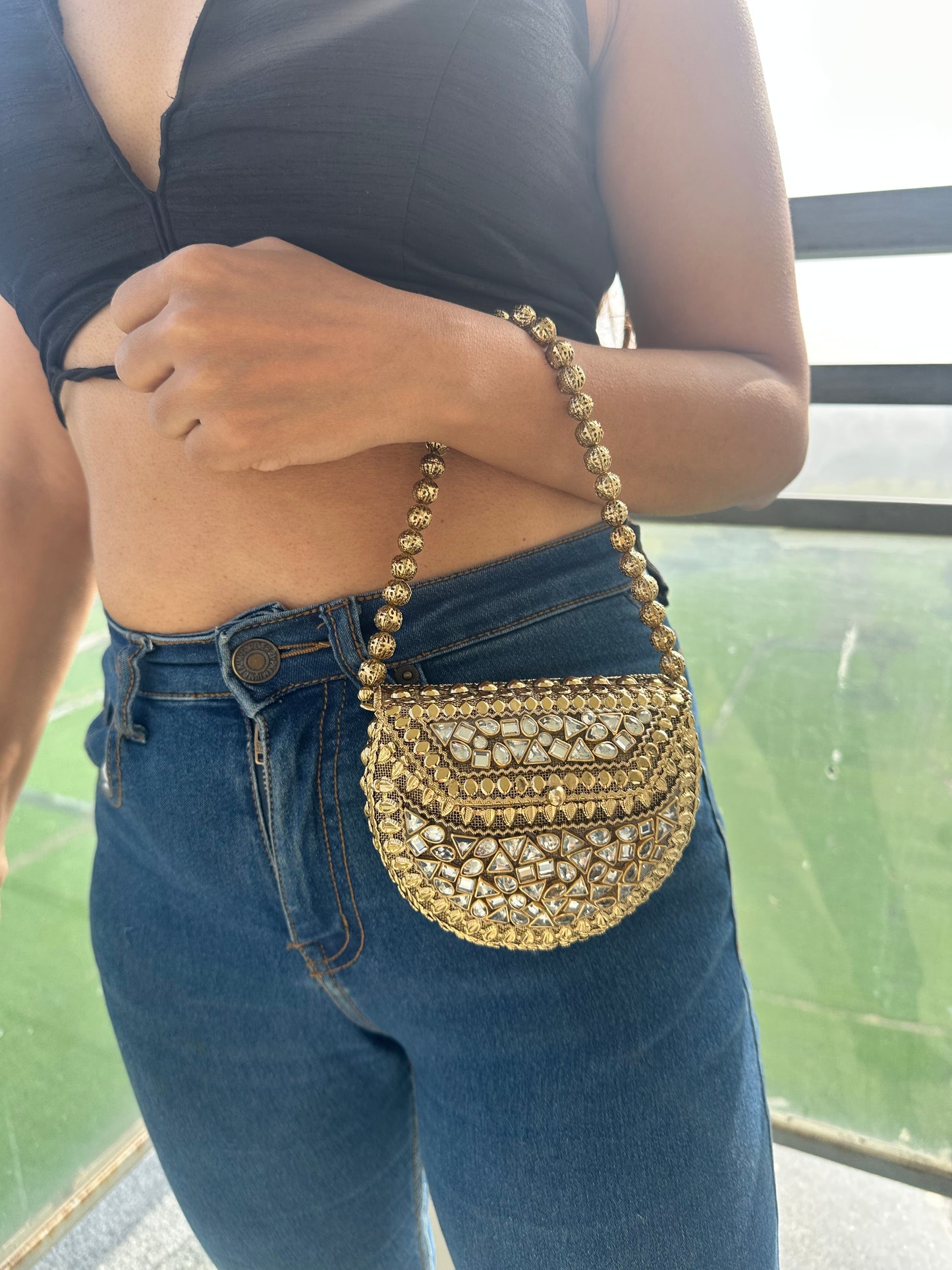 Riwaz Kundan Mini Clutch Bag