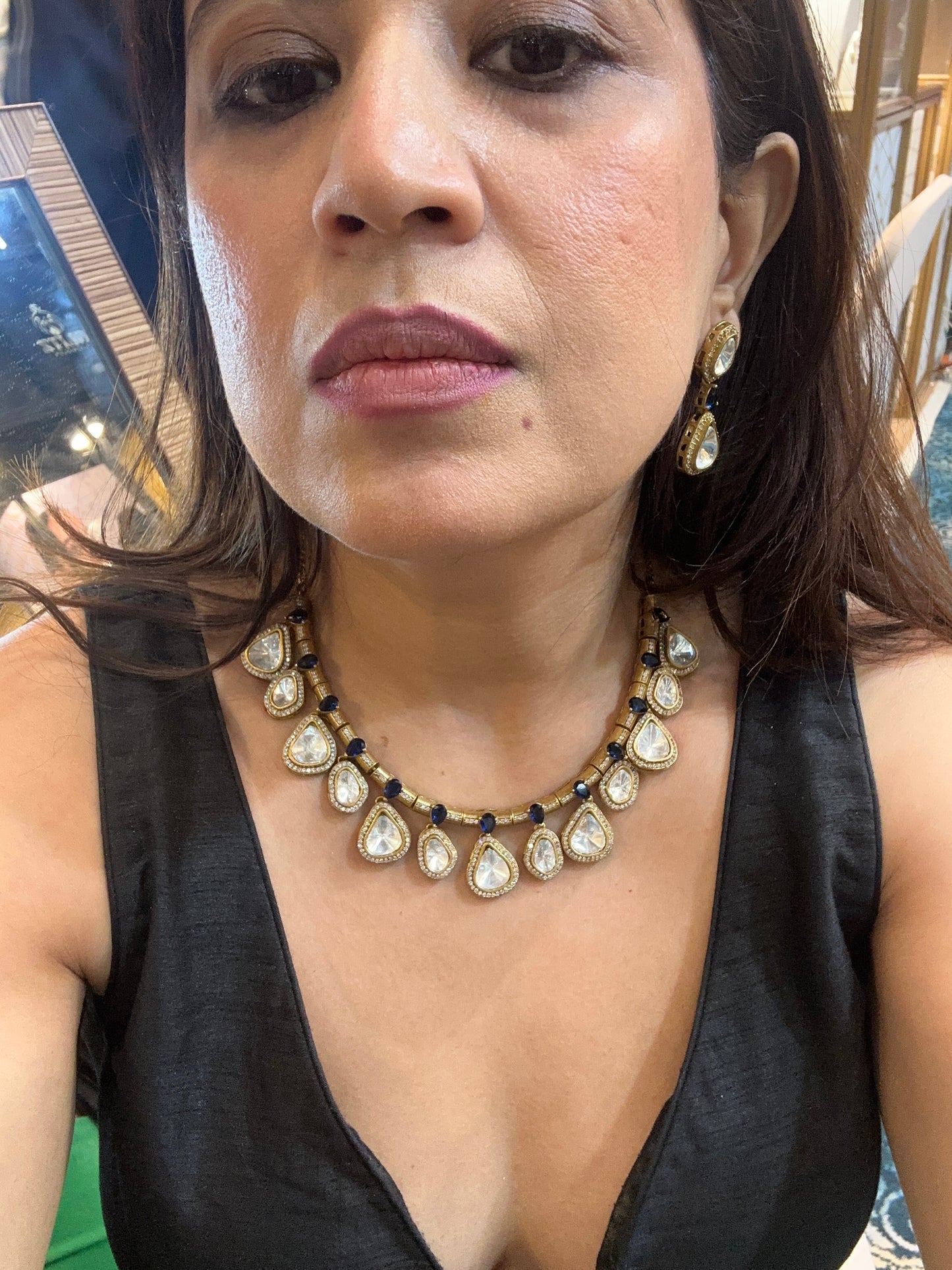 Polki Hasli Choker Set - Teardrop Earrings, Indian Jewelry