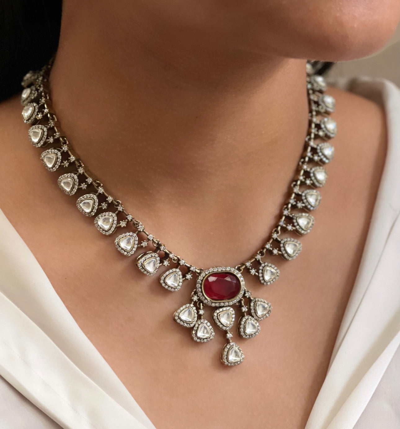 Ruby Kundan Polki Necklace Set