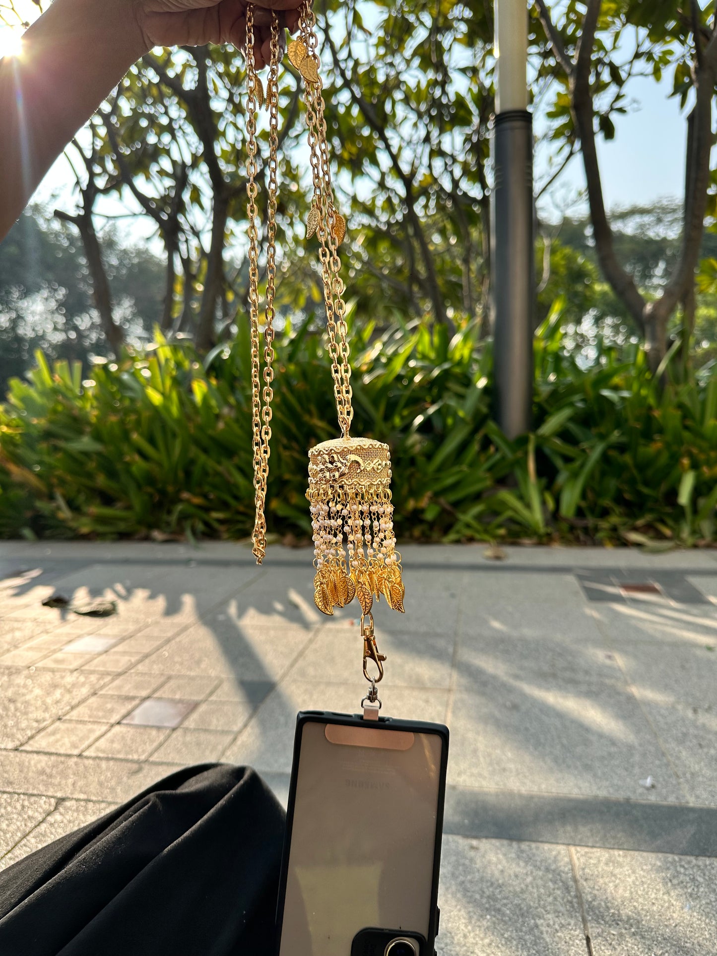 The Golden Kalira Phone Sling – Gold Wedding Chain with Universal Tether and Charms