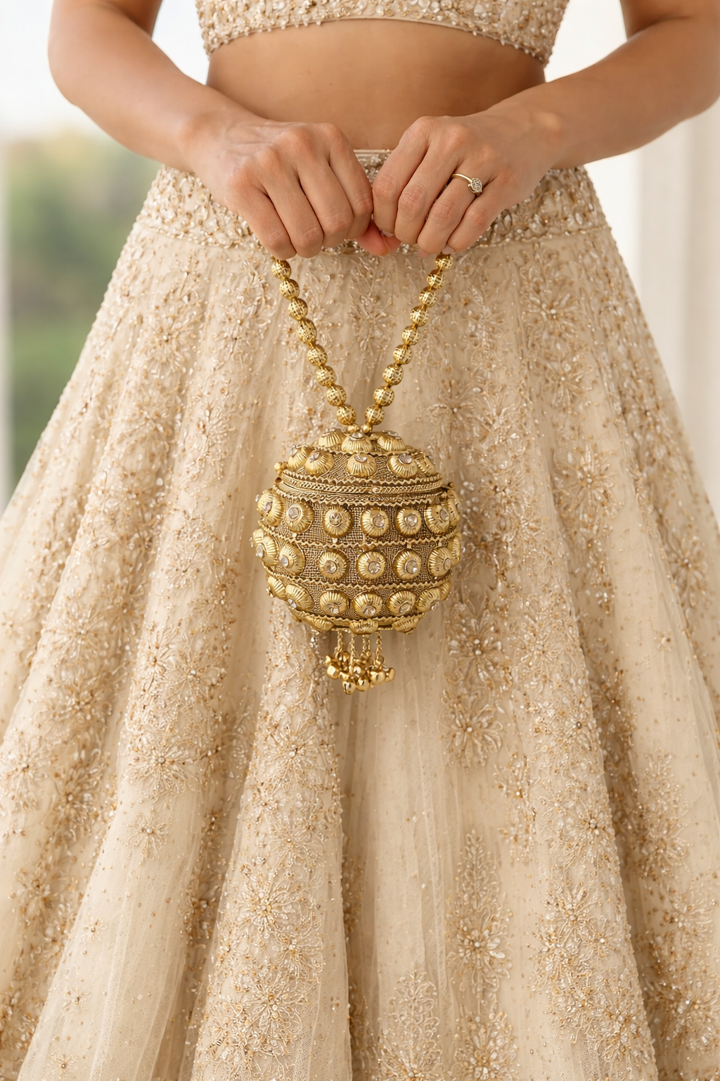 Zari-Encrusted Gold Sphere Potli Clutch