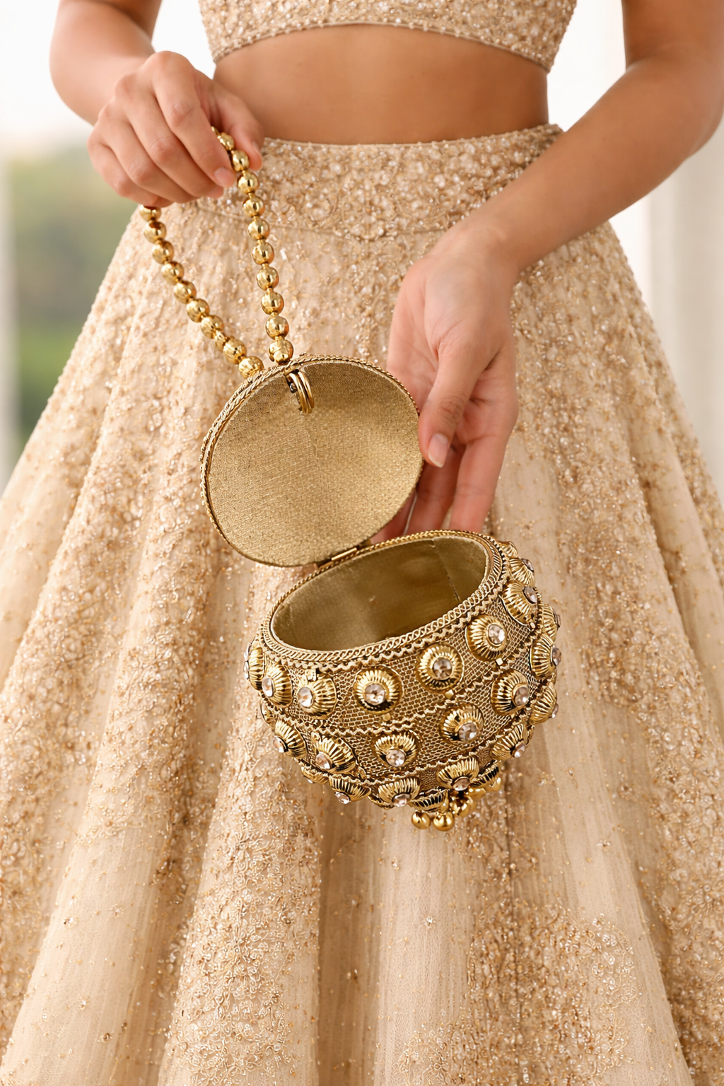 Zari-Encrusted Gold Sphere Potli Clutch