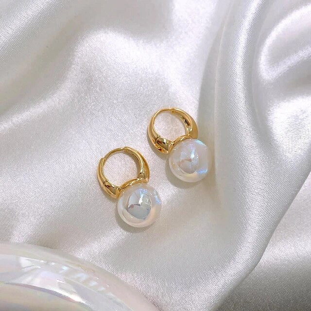 Milky White Pearl Hoops