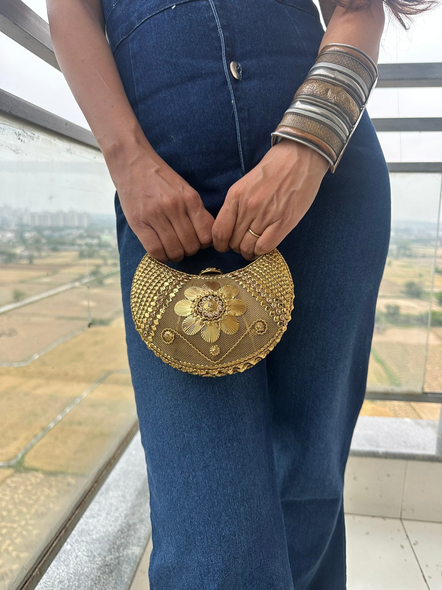 Artisan Gold Filigree Moon Clutch