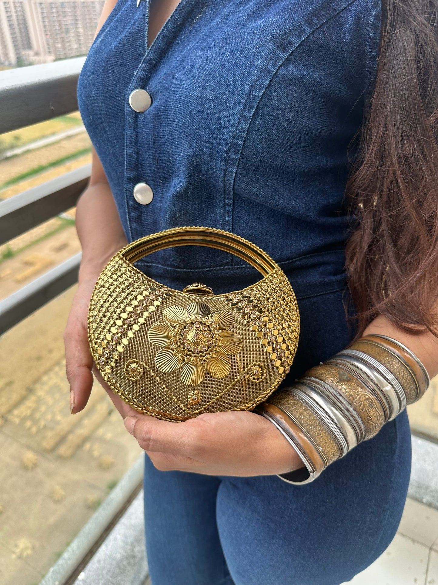 Artisan Gold Filigree Moon Clutch