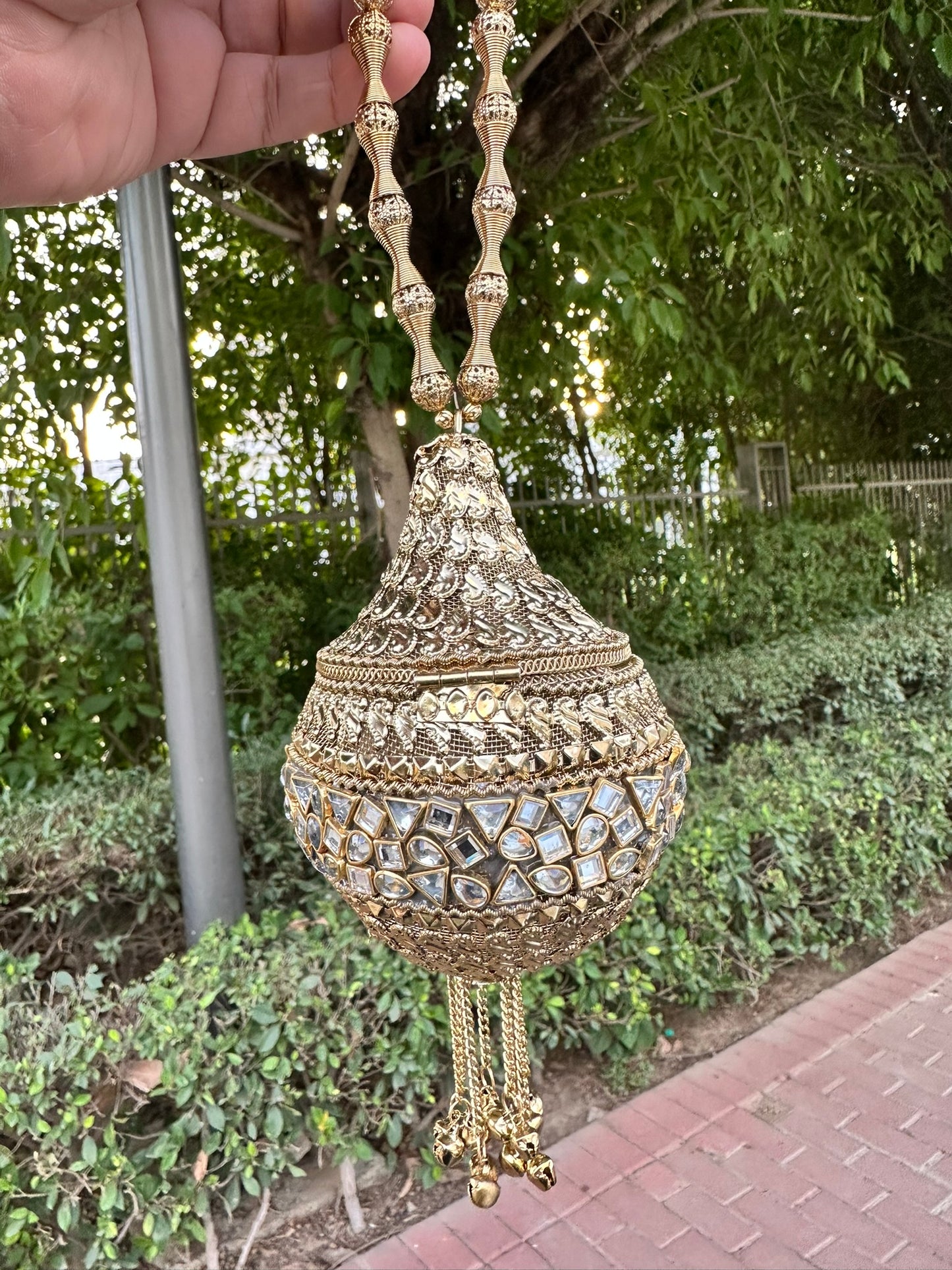 Handcrafted Antique Dome Clutch Bag • Royal Mirror Mosaic Encrusted Orb Purse • Mughal Style Teardrop Potli Bag • Statement Bridal Wedding Clutch