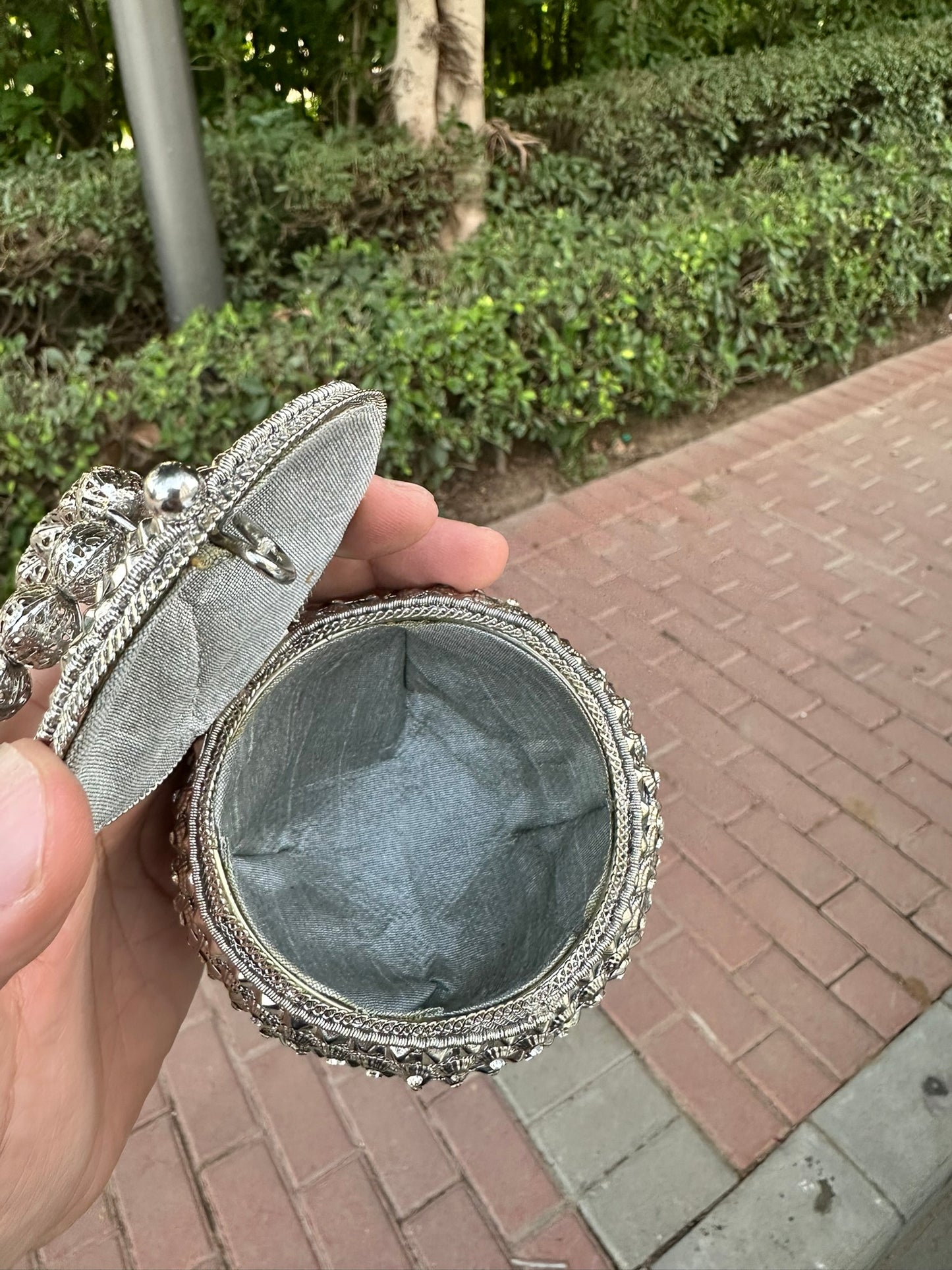 Mini Silver Crystal Sphere Clutch Bag – Crystal Evening Potli Bag, Metallic Ball Wristlet, Bridal and Prom Handbag (Fits Keys and Lipgloss)
