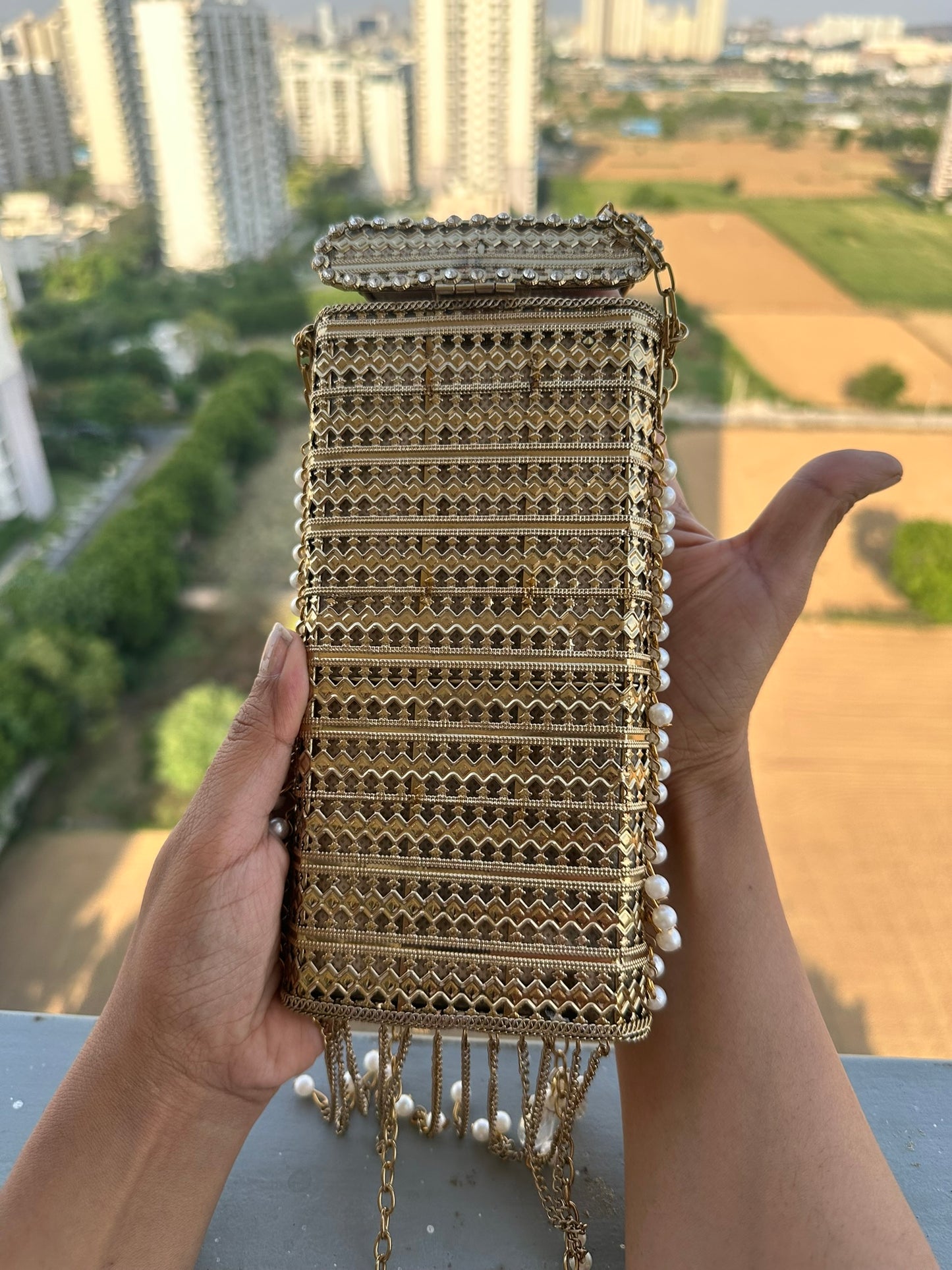 Filigree Metal Jeweled Phone Bag | Ethnic Crossbody Waist Pouch | Two Ornate Styles Available