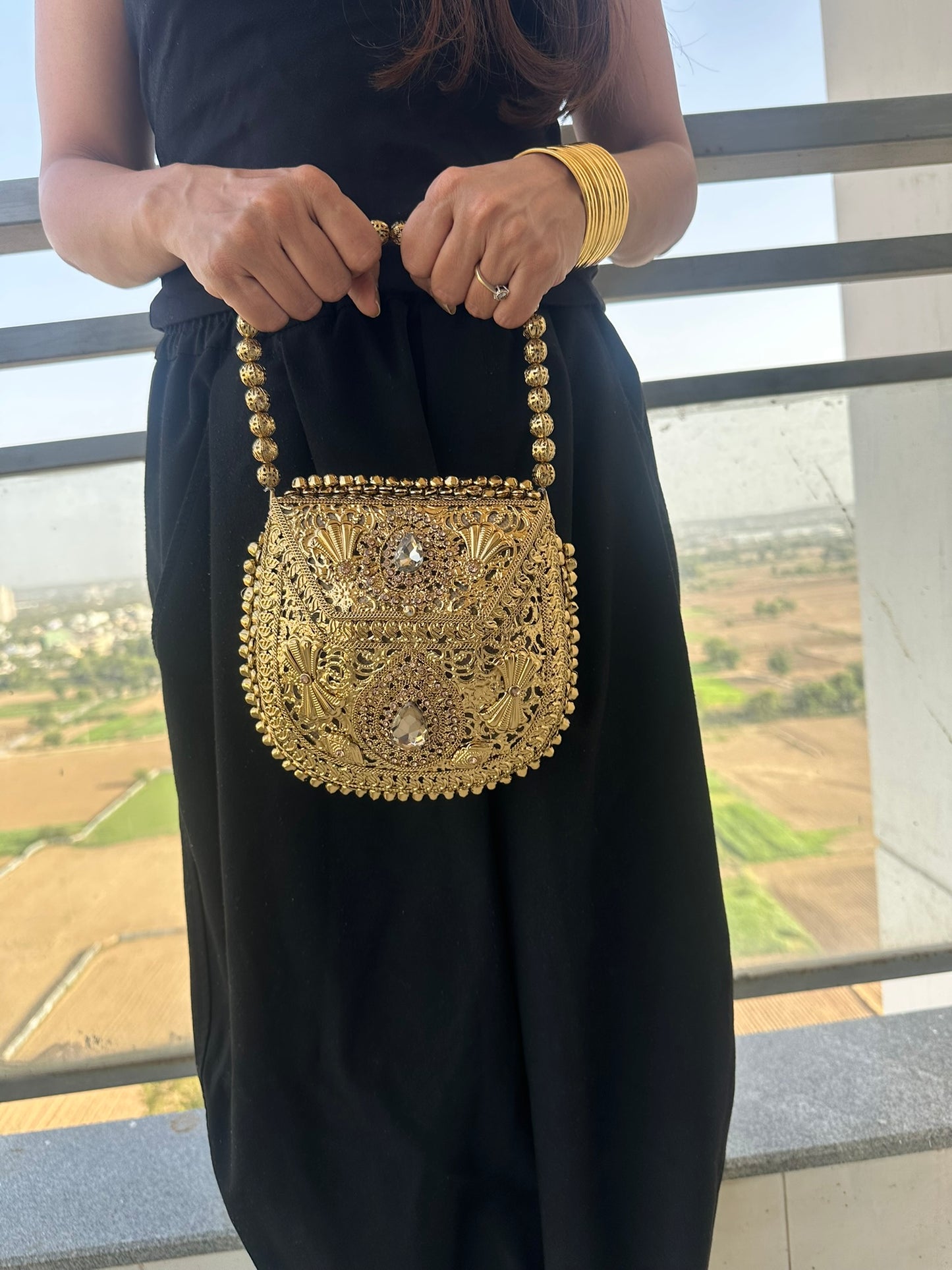 Royal Indian Wedding Bridal Bag • Handcrafted Antique Gold Filigree Clutch Bag