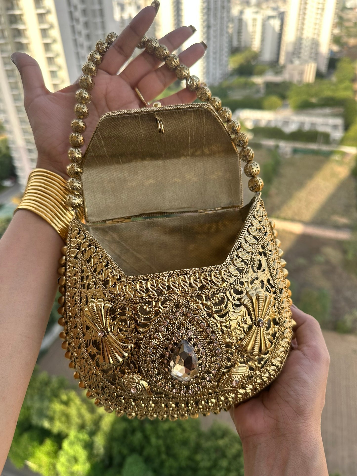 Royal Indian Wedding Bridal Bag • Handcrafted Antique Gold Filigree Clutch Bag