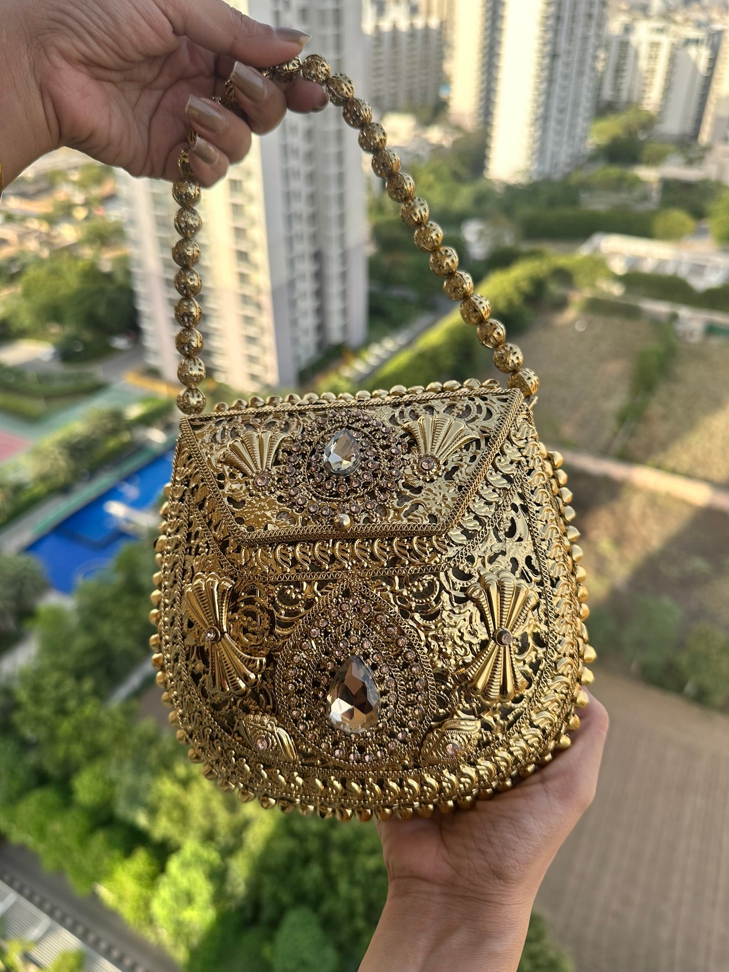 Royal Indian Wedding Bridal Bag • Handcrafted Antique Gold Filigree Clutch Bag