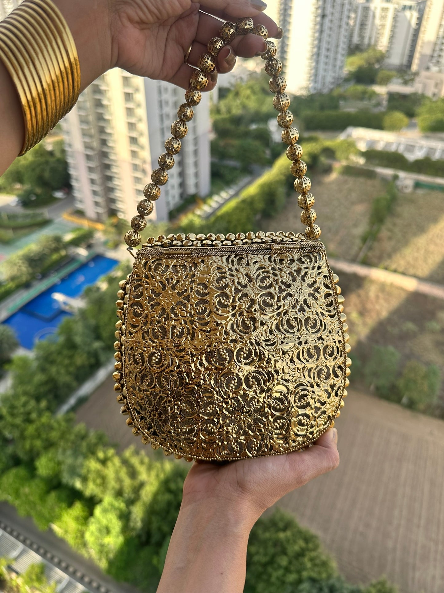 Royal Indian Wedding Bridal Bag • Handcrafted Antique Gold Filigree Clutch Bag