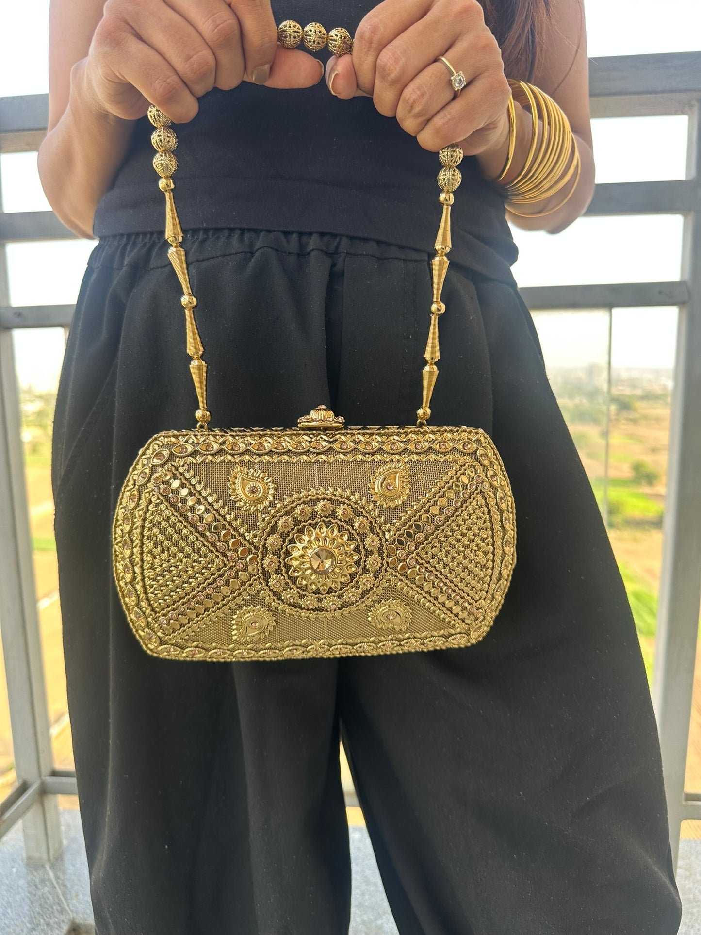 The Zara Antique Gold Hardcase Minaudière • Available in 4 Artisanal Designs