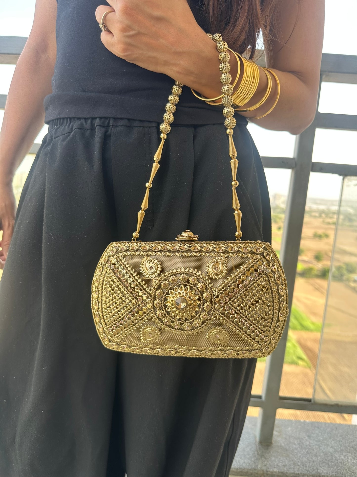 The Zara Antique Gold Hardcase Minaudière • Available in 4 Artisanal Designs