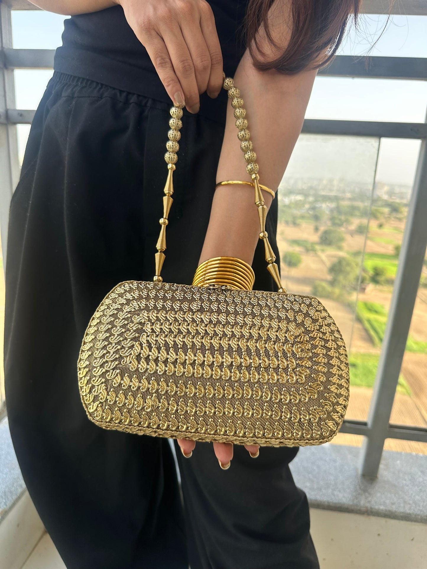 The Zara Antique Gold Hardcase Minaudière • Available in 4 Artisanal Designs