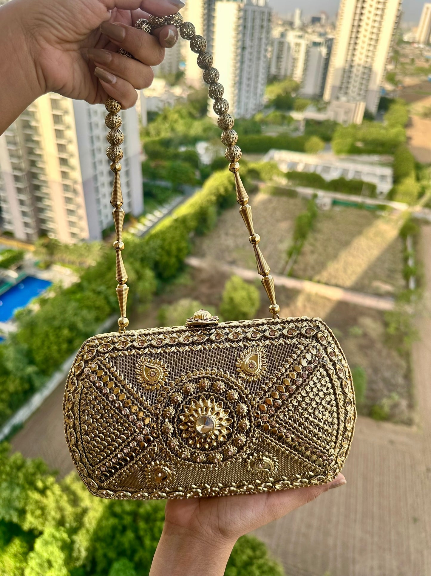 The Zara Antique Gold Hardcase Minaudière • Available in 4 Artisanal Designs