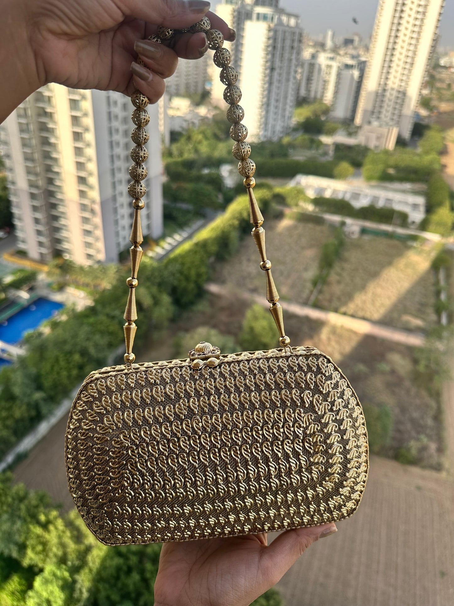 The Zara Antique Gold Hardcase Minaudière • Available in 4 Artisanal Designs