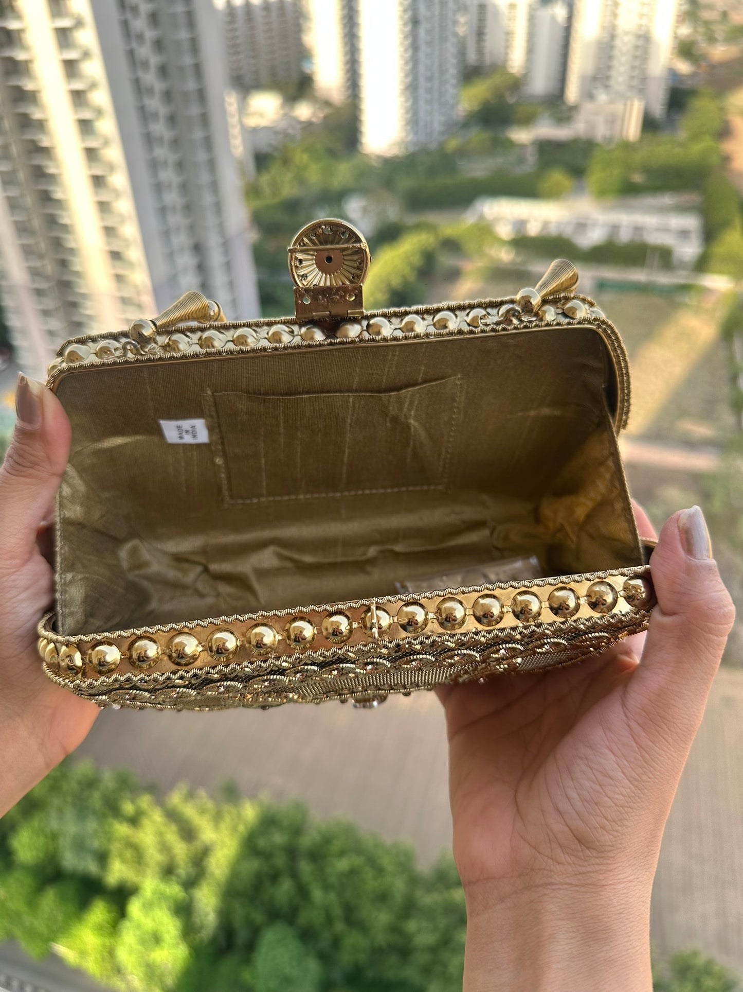 The Zara Antique Gold Hardcase Minaudière • Available in 4 Artisanal Designs