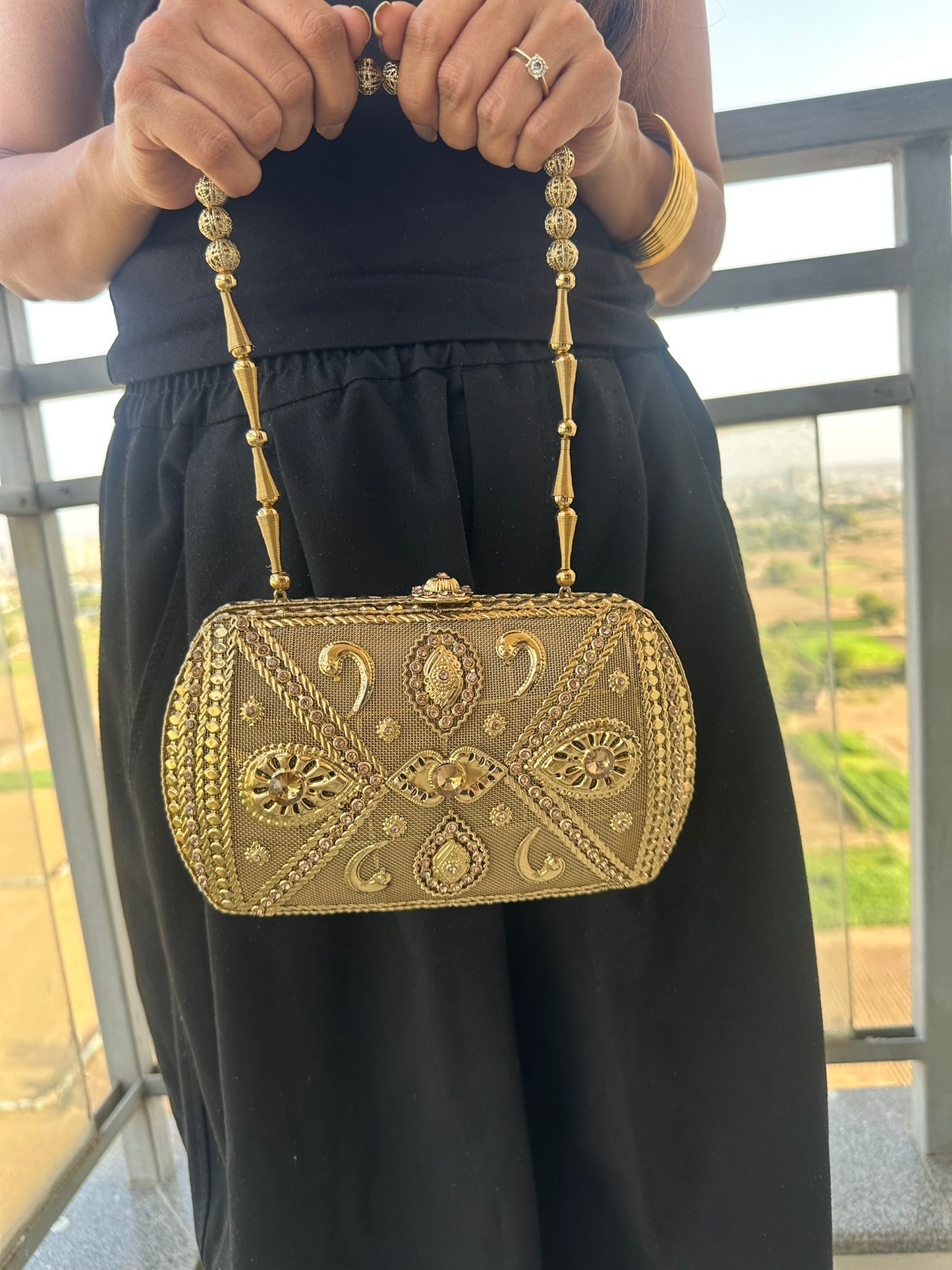 The Zara Antique Gold Hardcase Minaudière • Available in 4 Artisanal Designs