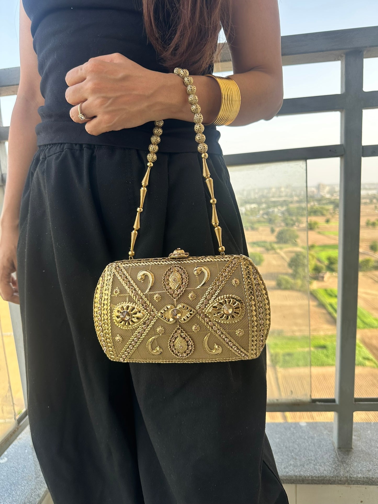 The Zara Antique Gold Hardcase Minaudière • Available in 4 Artisanal Designs