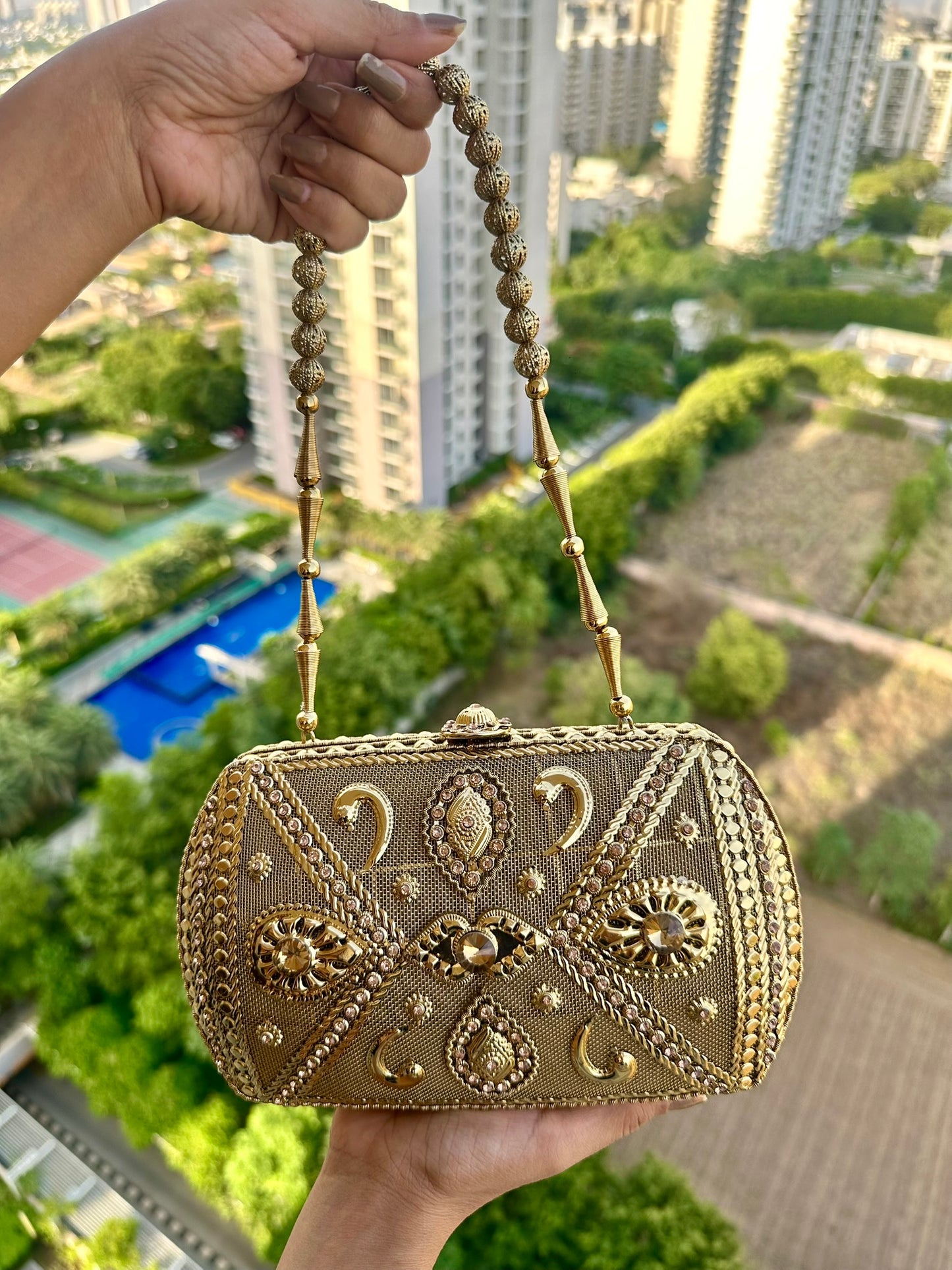 The Zara Antique Gold Hardcase Minaudière • Available in 4 Artisanal Designs