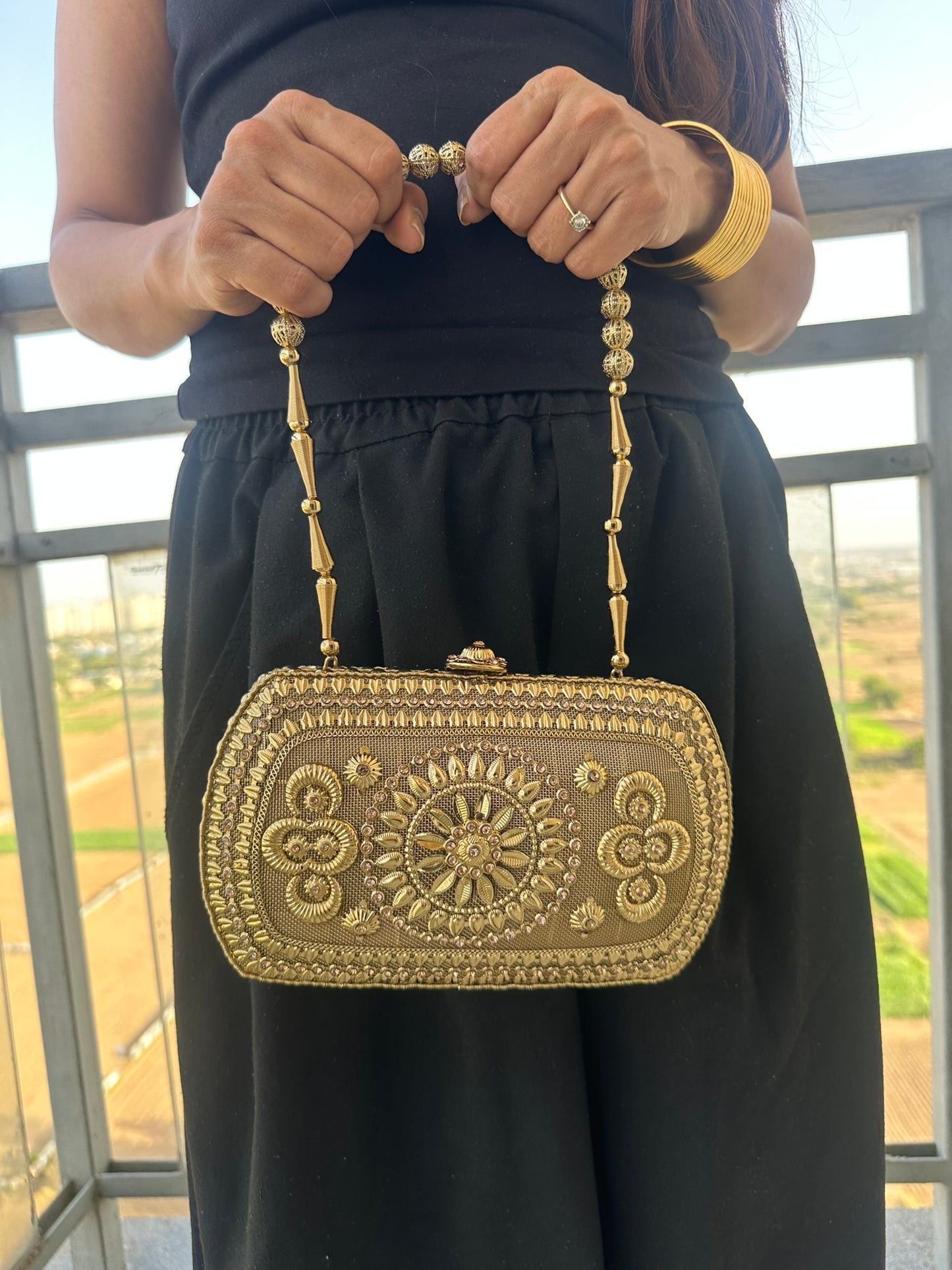 The Zara Antique Gold Hardcase Minaudière • Available in 4 Artisanal Designs