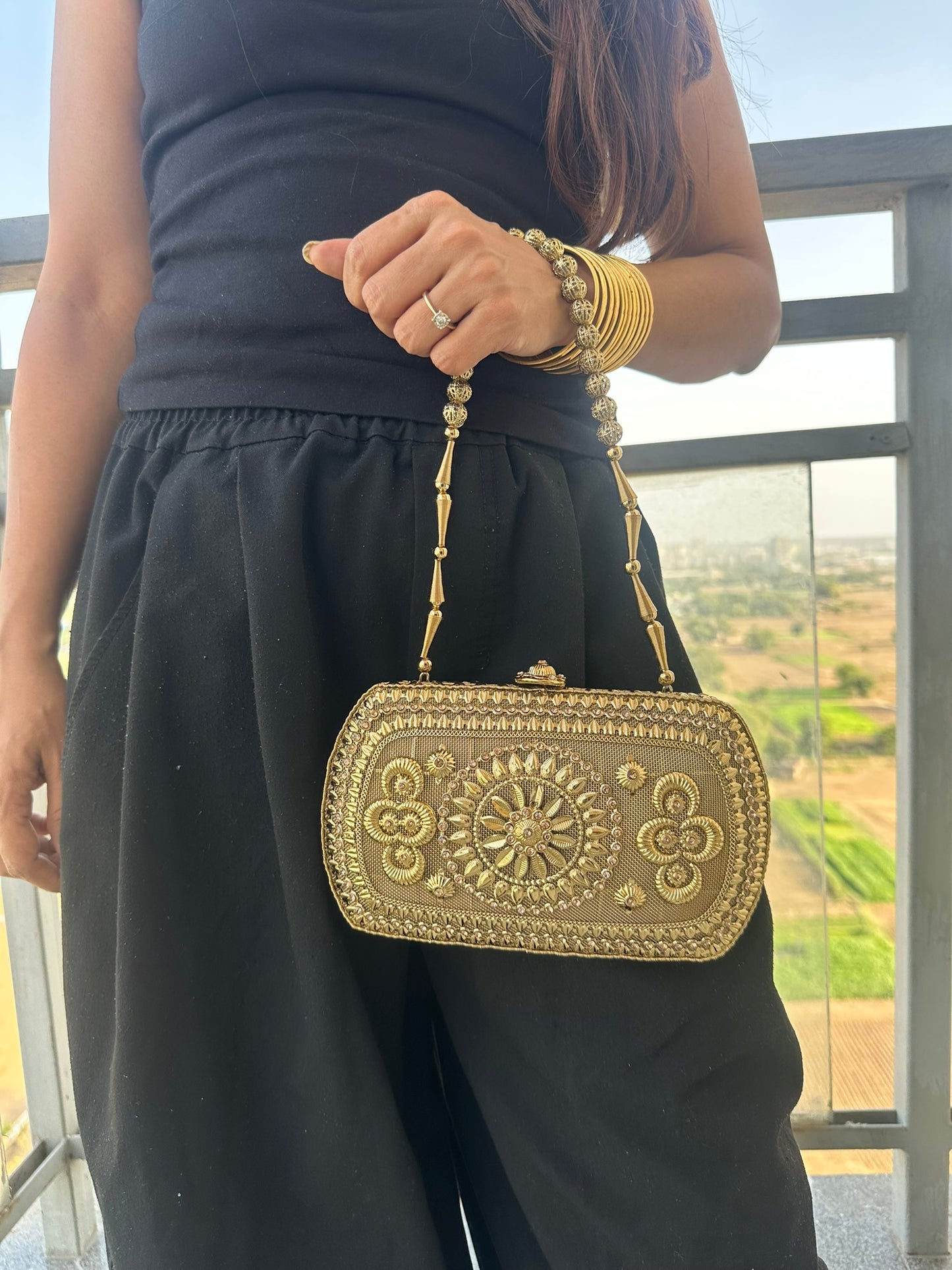 The Zara Antique Gold Hardcase Minaudière • Available in 4 Artisanal Designs