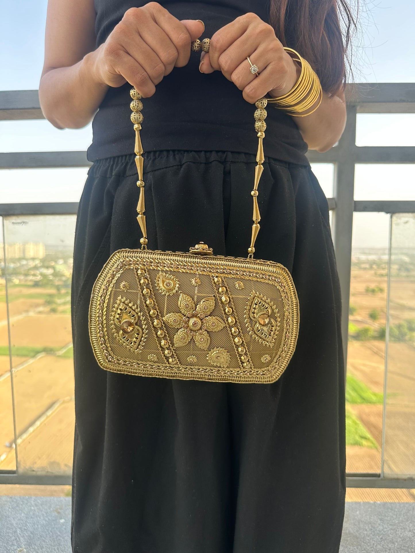 The Zara Antique Gold Hardcase Minaudière • Available in 4 Artisanal Designs