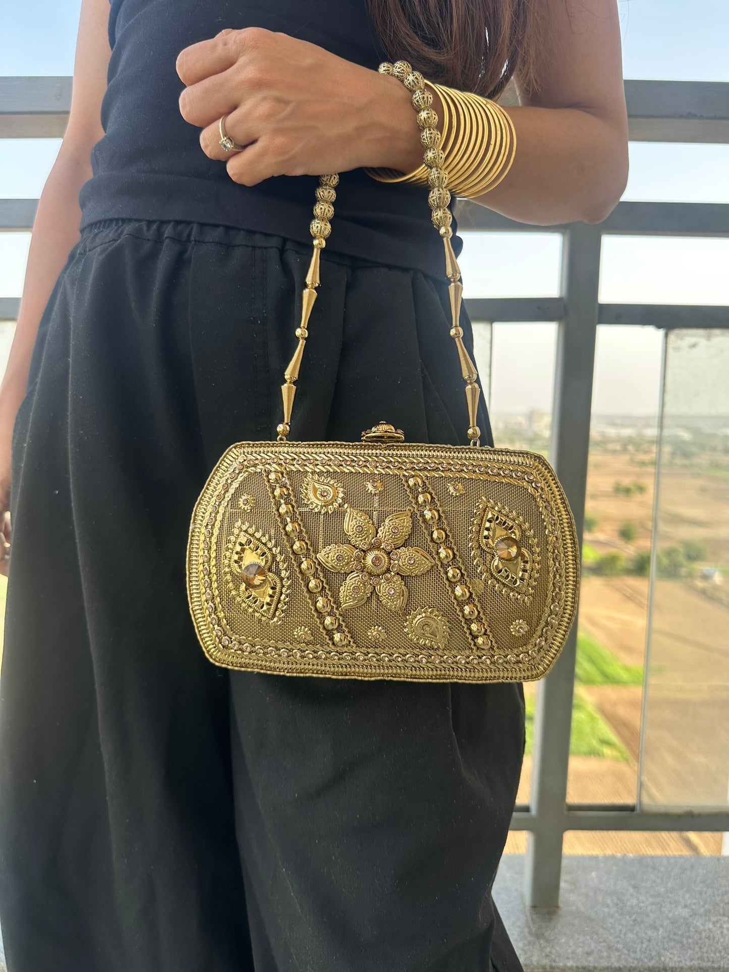 The Zara Antique Gold Hardcase Minaudière • Available in 4 Artisanal Designs