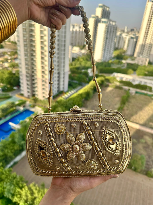 The Zara Antique Gold Hardcase Minaudière • Available in 4 Artisanal Designs