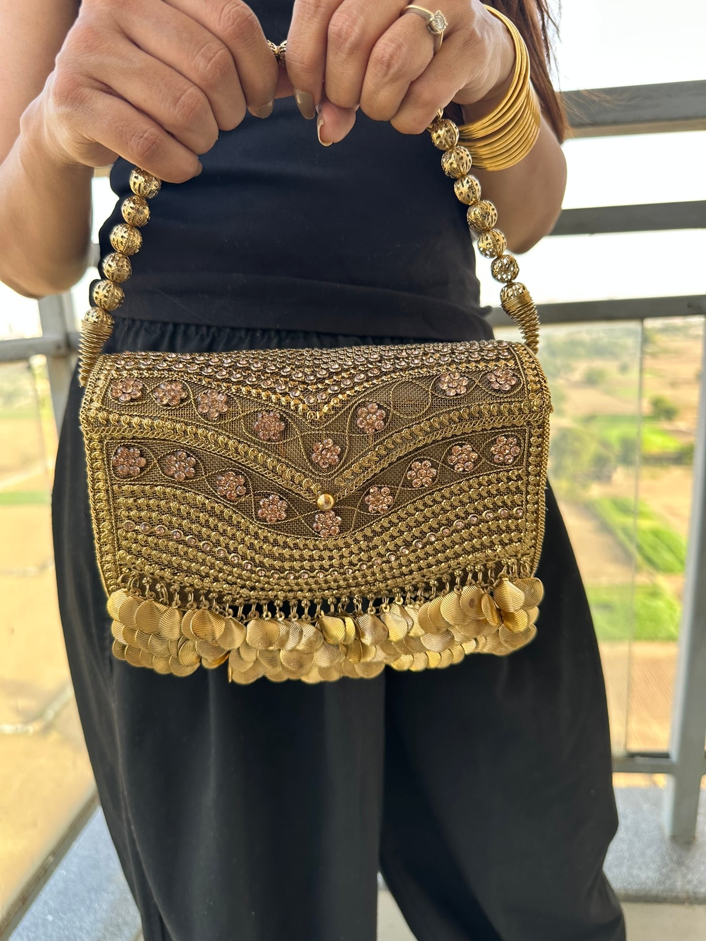 Noori Antique Filigree Metal Clutch