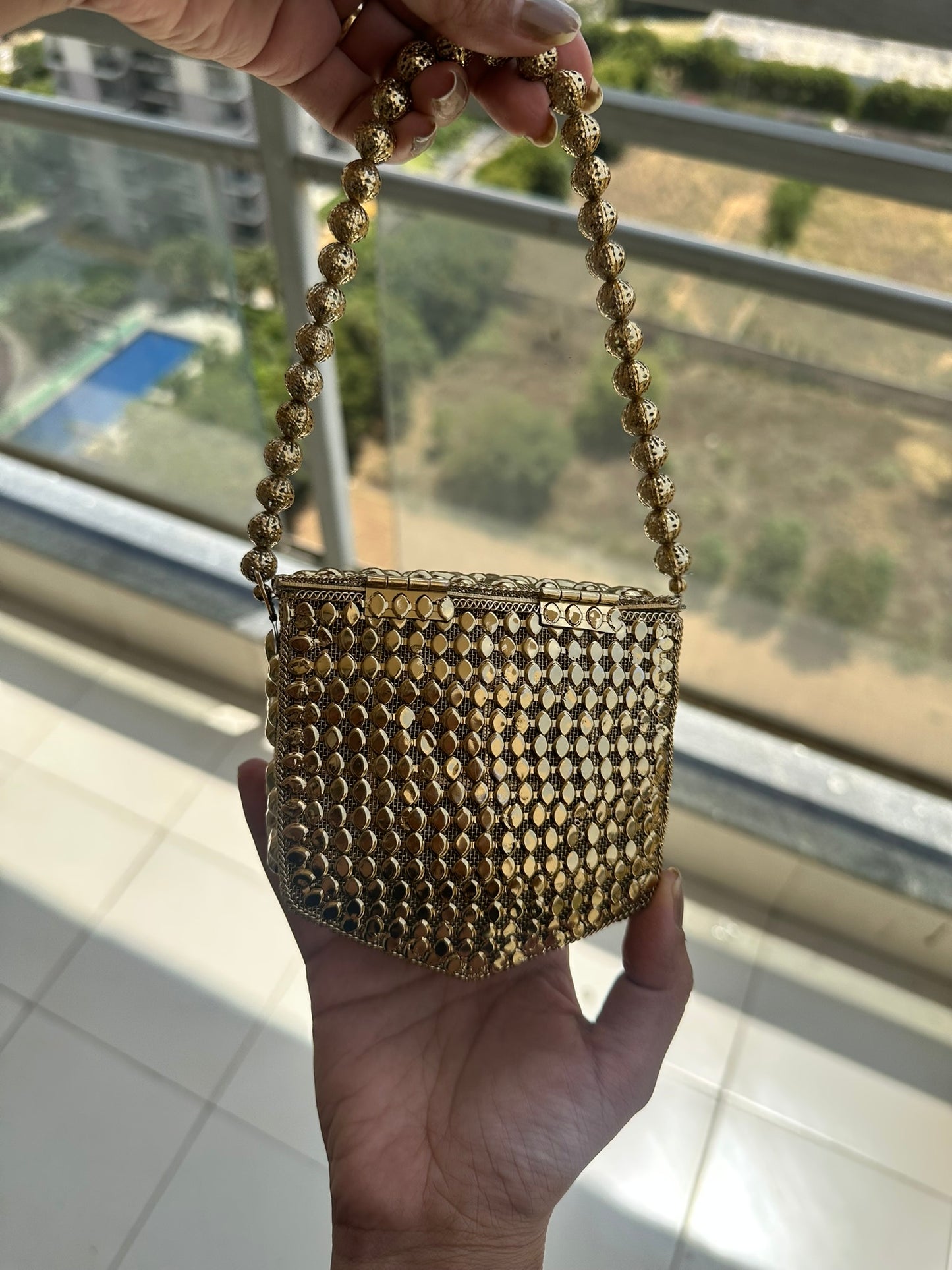 Handcrafted Antique Gold Micro Crossbody Bag • Nano Utility Pouch with Coin Charm Sling • Mini Floral Evening Wristlet • Tiny Indian Wedding Bag • 2-in-1 Festive Statement Purse Set