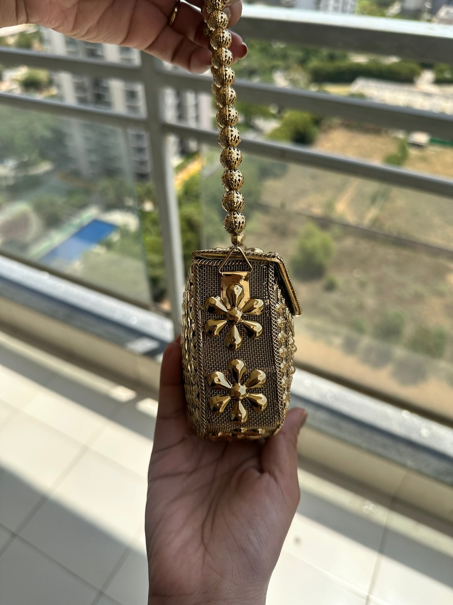 Handcrafted Antique Gold Micro Crossbody Bag • Nano Utility Pouch with Coin Charm Sling • Mini Floral Evening Wristlet • Tiny Indian Wedding Bag • 2-in-1 Festive Statement Purse Set